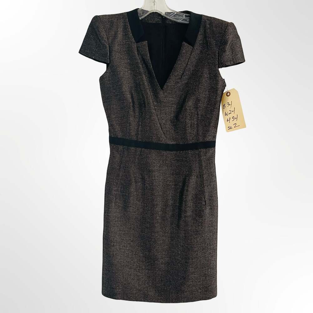 Mackage Collection Wool Blend Herringbone Sheath Dress with Black Trim Size 2